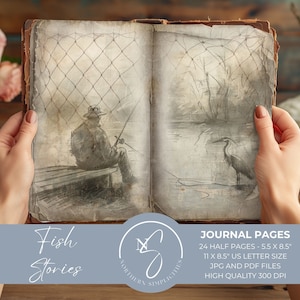 Fish Stories Junk Journal Pages, Digital Download, Fishing Kit, Printable Paper  Vintage Ephemera for Scrapbook, Collage Supply, 2024, F6