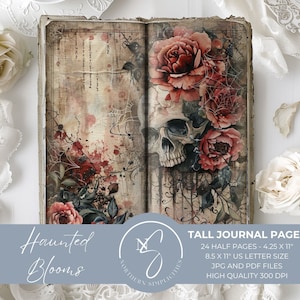 Haunted Blooms Tall Skinny Junk Journal, Effimere gotiche di Halloween, Pagine vintage, Stampabile perfetto per Halloween, Carte per album, 2024, H10