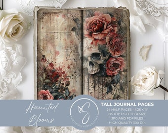 Haunted Blooms Tall Skinny Junk Journal, Gothic Halloween Ephemera, Vintage Pages, Perfect Halloween Printable, Scrapbook Papers, 2024, H10