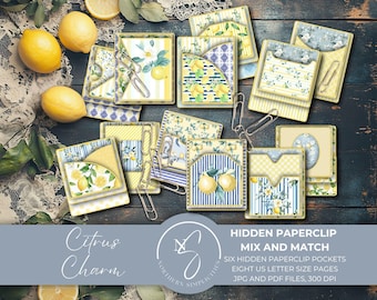 Citrus Charm Hidden Paperclips as Paperclip Bookmark Lemon Junk Journal Loaded Envelope Pocket Tags and Ephemera Inserts, 2025