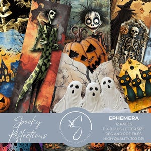 Spooky Reflections Ephemera Halloween Scrapbook Vampire Digital Kit, Vintage lunatique, Sorcière Gothique, Papier, Modèles Imprimables, 2024 S12
