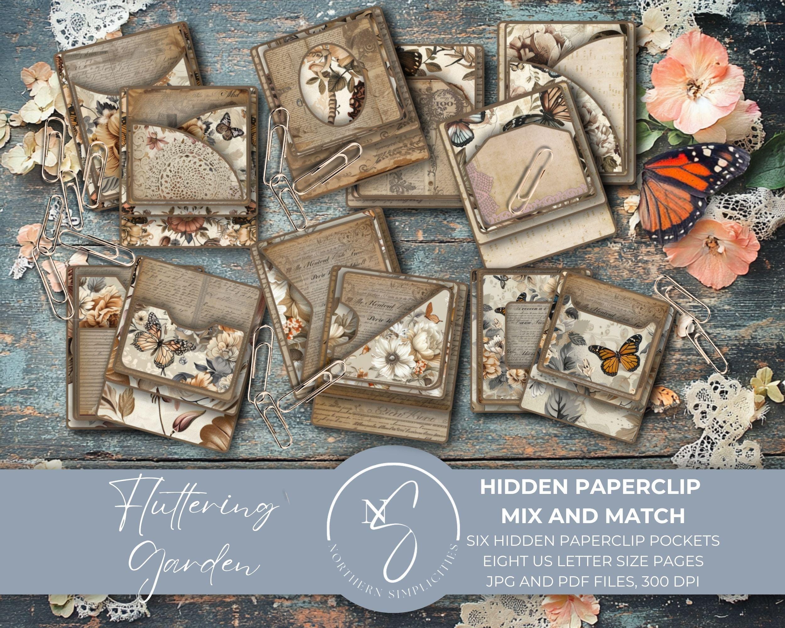 Fluttering Garden Hidden Paperclips as Paperclip Bookmark Floral Junk Journal Loaded Envelope Pocket Tags Butterfly Ephemera Inserts, 2025