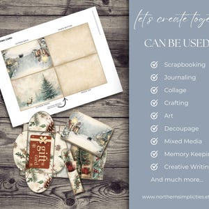 May include: A Christmas-themed greeting card and gift card set. The greeting card features winter landscape illustrations. The gift card has a red background with the word "gift" on it. The text "let's create together" is also visible.