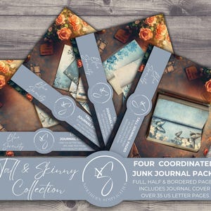 Kit de diario basura Blue Serenity Tall Collection, set de diario imprimible, set de papel digital, portada de diario, efímera floral vintage, 2025, B21