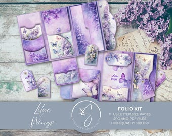 Lilac Wings Folio Junk Journal Kit Digital Download with Purple Ephemera Page, Vintage Butterflies, and Watercolor Paper, 2025