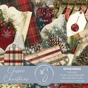 Éphémères de Noël classiques pour votre kit de journal indésirable vintage, papiers de style Noël campagnard rustique, téléchargement numérique imprimable, C14