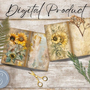Sunflower Bliss: Vintage Junk Journal Kit Printable Digital Download ...