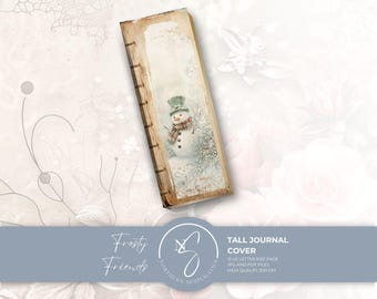 Frosty Friends Tall Journal Cover Vintage Snowman Winter Junk Journal Printable, 2024, F15