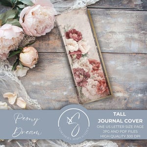 Peony Dream Tall Journal Cover - Verouderd en verweerd bloemdessin, perfect voor een skinny junk journal kit, 2025, P22