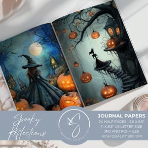 Spooky Reflections Junk Journal papiers Halloween fantaisistes Kit de scrapbooking Vampire motifs numériques vintage Ephemera gothique sorcière, 2024, S12