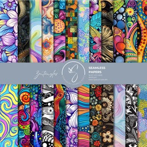 Zentangles Seamless Papers, Colorful Mandala Doodle Backdrop for Scrapbooking, 2024
