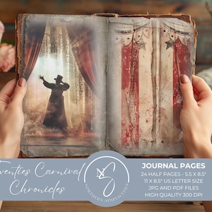 Pages de journal indésirable du carnaval des années 20, kit de journal numérique cirque vintage - Pages imprimables et éphémères - téléchargement numérique, 2024