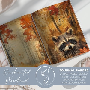 Kit di carta per diario di Junk Woodland Enchanted, animali della foresta, effimeri autunnali, pagine di diario di scrapbooking stampabili, download digitale, 2024, E11