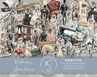 Victorian Heirlooms Fussy Cuts, Vintage Cutouts for Victorian Ephemera Clipart Paper Dolls, and Family Collage Sheet,  2025