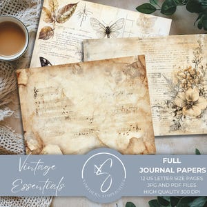 Vintage Essentials Journal Papers per Vintage Junk Journal con carta pergamena, carte da scrapbooking, collage di album e kit digitale, 2025