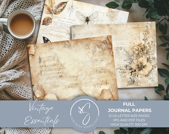 Vintage Essentials Journal Papers for Vintage Junk Journal with Parchment Paper, Scrappy Papers, Scrapbook Collage, and Digi Kit, 2025