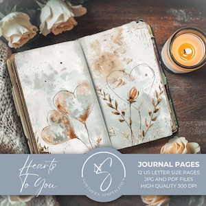 Kit de diário de lixo Hearts To You Valentines Collage Scrapbook com flores aquarela pastel suaves e abstrato botânico, 2025, H23
