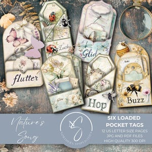 Nature's Song Loaded Pocket Tags voor insectenjunkdagboek met vintage insectenzakjes, botanisch ephemera, kieskeurige uitjes en meer, 2025, N30