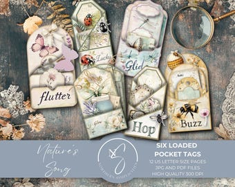Nature&#39;s Song Loaded Pocket Tags voor insectenjunkdagboek met vintage insectenzakjes, botanisch ephemera, kieskeurige uitjes en meer, 2025, N30