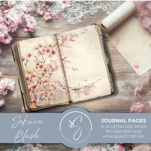 Páginas de diario Sakura Blush para diarios basura de primavera con material efímero imprimible, papel de flor de cerezo y kit de descarga digital, 2025