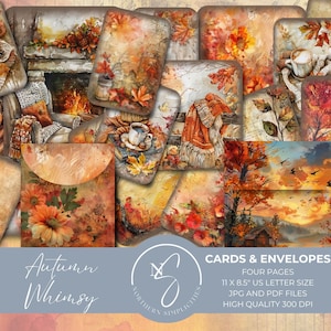 Carnet cartonné fantaisie d'automne et mini enveloppes, papiers éphémères et papiers éphémères pour scrapbooking, cartes ATC, 2024, format A9