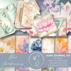 Lotus Awakening Junk Journal Kit Self Care Digital Self Love Healing Afdrukbare Wellness Portemonnee Chakra Scrapbook, 2024