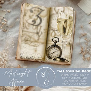 Midnight Affair Tall Journal Pages, papier de scrapbooking vintage du nouvel an, kit de journal imprimable, téléchargement numérique, pages hiver 2025, 2024, M17