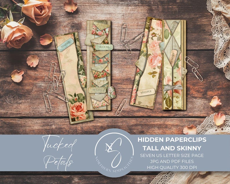 Tucked Petals Tall Hidden Paperclip Kit, Shabby Chic Mini Envelopes and ...