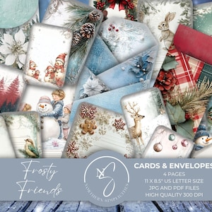 Frosty Friends Journal Cards and Envelopes, ATC Cards, for Junk Journal Kit and  Christmas Journal, Scrapbook Digital Download, 2024, F15