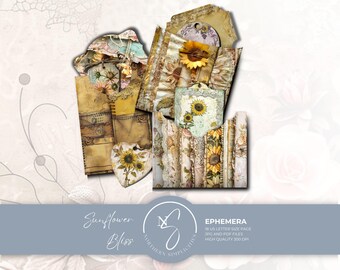 Sunflower Bliss Ephemera, Vintage Floral Junk Journal Kit, 2024, S8