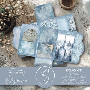 Kit Folio Elegance Frosted Junk Journal Natal Ephemera, Neve Imprimível, Download Digital, Inverno Vintage, 2024, F13