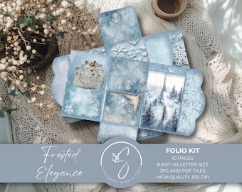 Frosted Elegance Folio Kit Junk Journal Christmas Ephemera, Snow Printable, Digital Download, Vintage Winter, 2024, F13