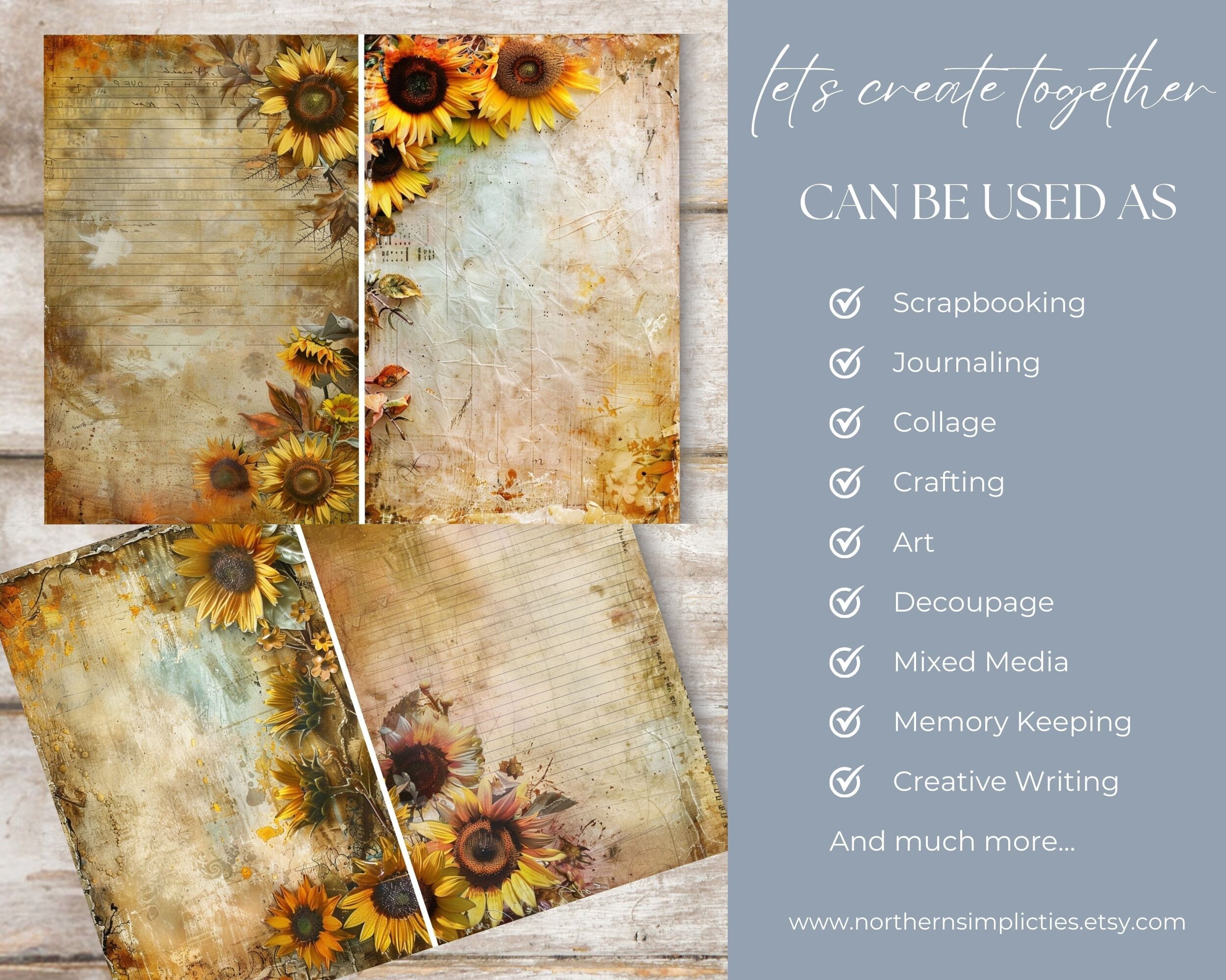 Sunflower Bliss Junk Journal Kit Printable, Digital Download Vintage ...