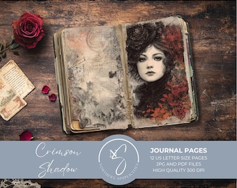 Crimson Shadow Gothic Junk Journal Pages afdrukbare vintage junk journal kit, 2025, C52