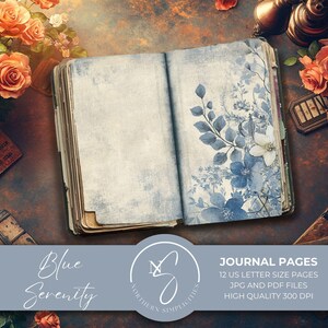 Blue Serenity Junk Journal Pages, Printable Vintage Blue Paper, Digital Download for Floral Shabby Chic Journaling, 2025, B21