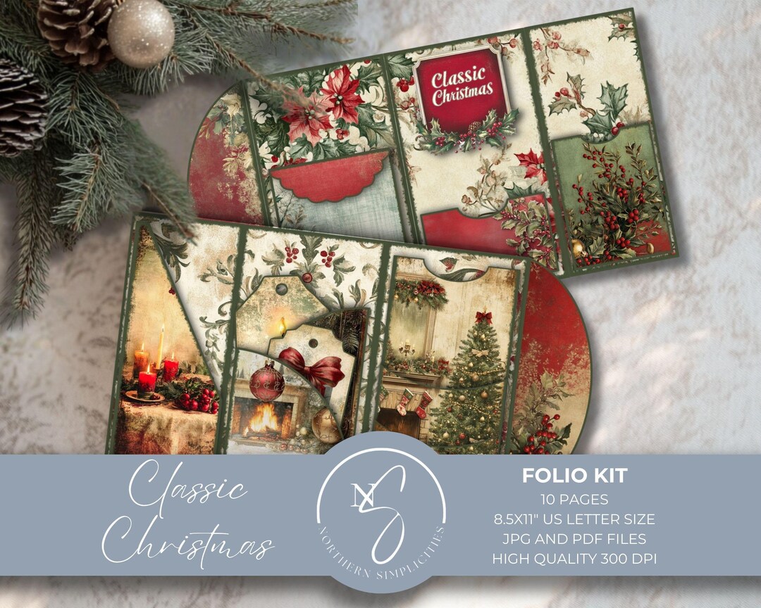Classic Christmas Junk Journal Folio Kit With Vintage Rustic Country ...
