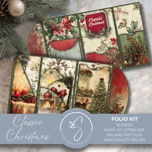 Kit folio de journal indésirable de Noël classique avec éphémères de Noël de style campagnard rustique vintage, imprimable en téléchargement numérique, C14