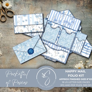 Zakvol Posies Happy Mail Folio Kit met DIY Junk Journal invoegsel afdrukbaar, ephemera bloemen, cadeaubon en zakenvelop, 2025