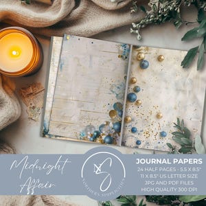 Papiers de journal Midnight Affair, album de fête du nouvel an 2025 vintage, papier de célébration d'hiver imprimable, pages de journal indésirable, 2024, M17