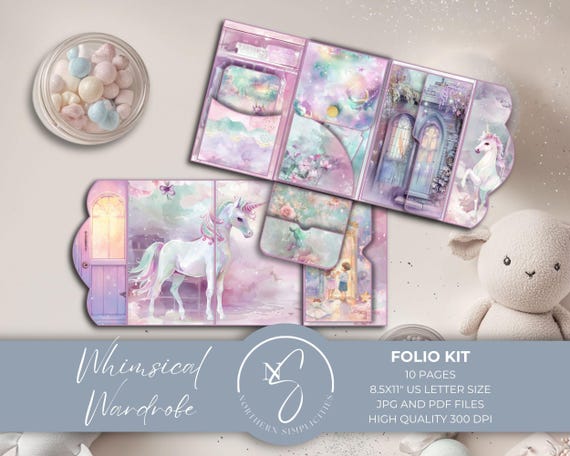 Whimsical Wardrobe Children’s Folio Kit with Whimsical Folio Pages, Pastel Journal Kit, Kids’ Craft Kit, Printable Folio, 2024, W20