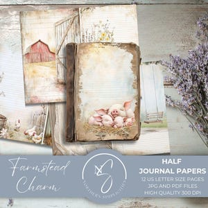 Farmstead Charm Journal Papers Farm Life Junk Journal con stile vintage bucolico, perfetto per la vita in campagna, carta per scrapbooking, 2025, F24