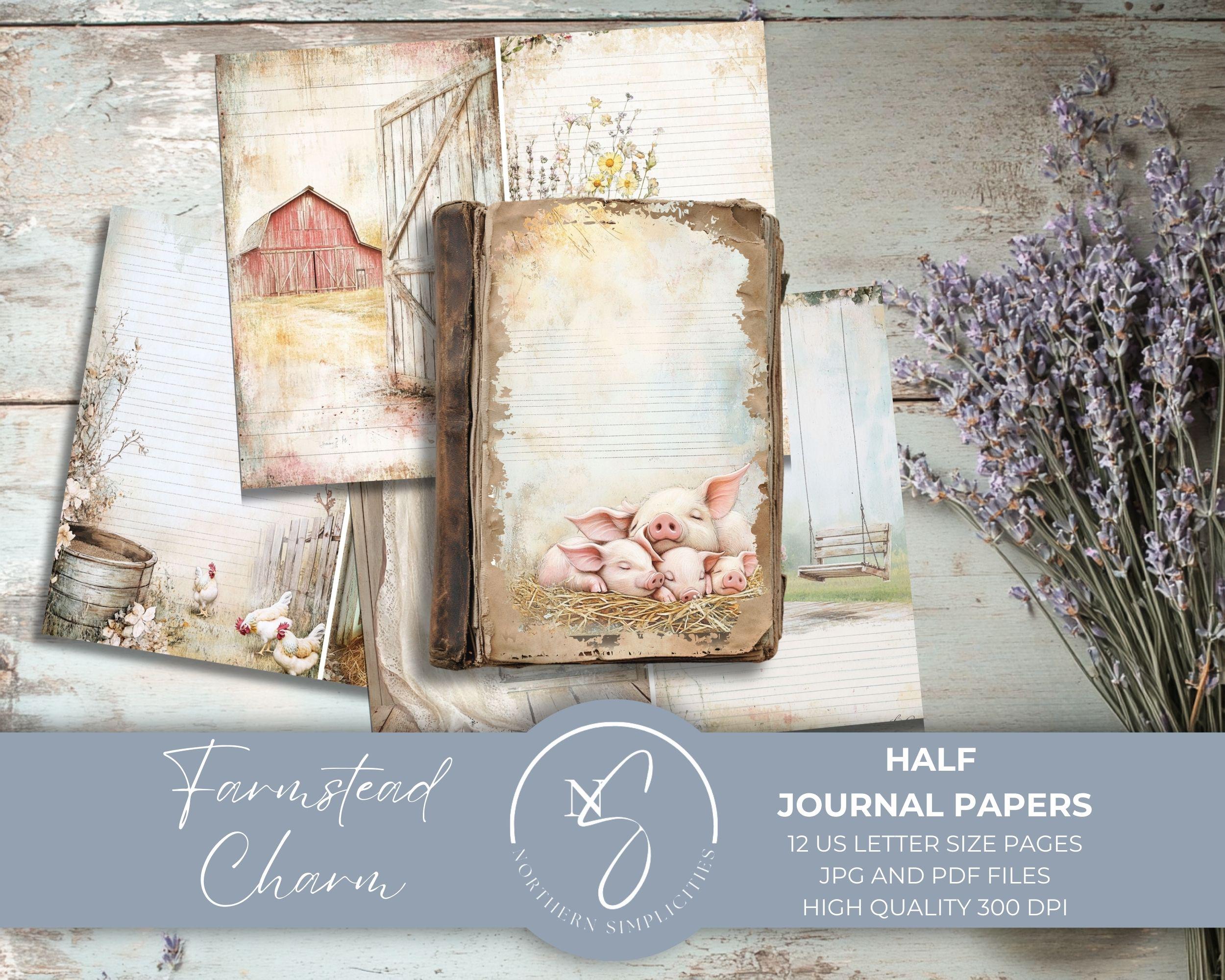 Farmstead Charm Journal Papers Farm Life Junk Journal with bucolic vintage style, perfect for country living, scrapbook paper, 2025, F24