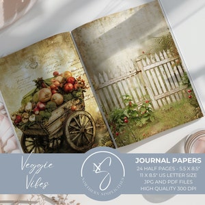 Veggie Vibes : journal des objets indésirables, kit numérique éphémère, jardinage vintage, éditions Summer's Bounty avec citrouilles et fleurs, 2024, V7