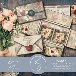 Kit de folio para correo feliz "Querida mamá" con sobre de bolsillo, tarjetero, diario efímero, un dulce regalo para el Día de la Madre y carta para correo postal (2025)