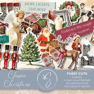 Classic Christmas Fussy Cut Ephemera for Junk Journals, Journaling Quote, Embellishment Words, Rustic Vintage Style Ephemera, C14