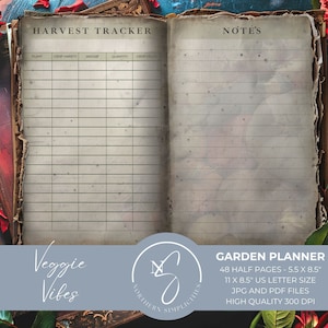 Agenda de jardin quotidien Veggie Vibes, guide imprimable vintage non daté, journal indésirable, organisateur de jardin, cadeaux numériques légumes, 2024, V7