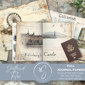 Kit de journal indésirable vintage Scotland Tales Journal Papers avec Highlands écossais, châteaux et pages de scrapbooking imprimables, 2025