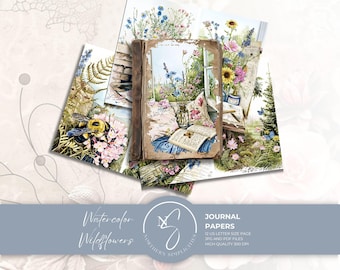 Watercolor Wildflowers Journal Papers Vintage Floral Cottage Garden Meadow Junk Journal, 2024, WW3