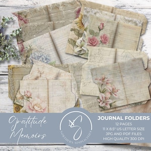 Dankbaarheid Memoires dagboekmappen Junk Journal Kit digitale download, mini-bestandsmappen, afdrukbare versiering vintage ephemera, 2024