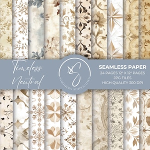 Papiers numériques neutres intemporels pour Digi Junk Journal, album de scrapbooking élégant, éphémères vintage, motifs anciens, carrelage sans couture, 2025, T26